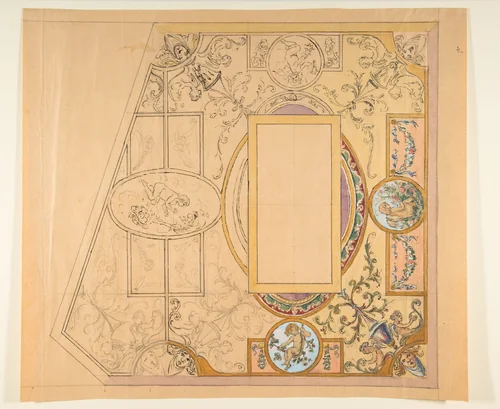 Design for a ceiling decoration by anonymous, drawing, 1800-1899