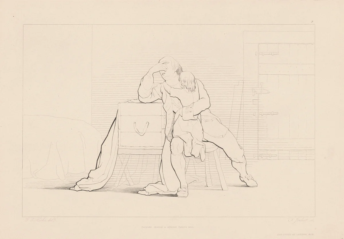 Gertrude Climbed a Widowed Father's Knee by Ferdinand Joubert, print, 1846