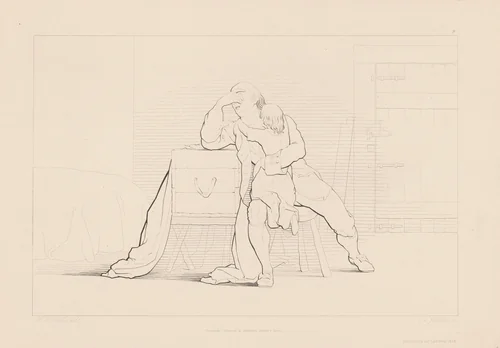 Gertrude Climbed a Widowed Father's Knee by Ferdinand Joubert, print, 1846