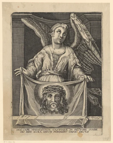 Engel met zweetdoek by Unknown, print, 1593-1666