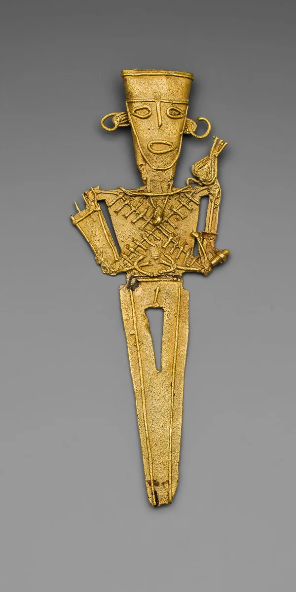 Figurine (Tunjo) of a Standing Figure with Crossed Bands Covering Torso by Muisca, sculpture, 1000-1500