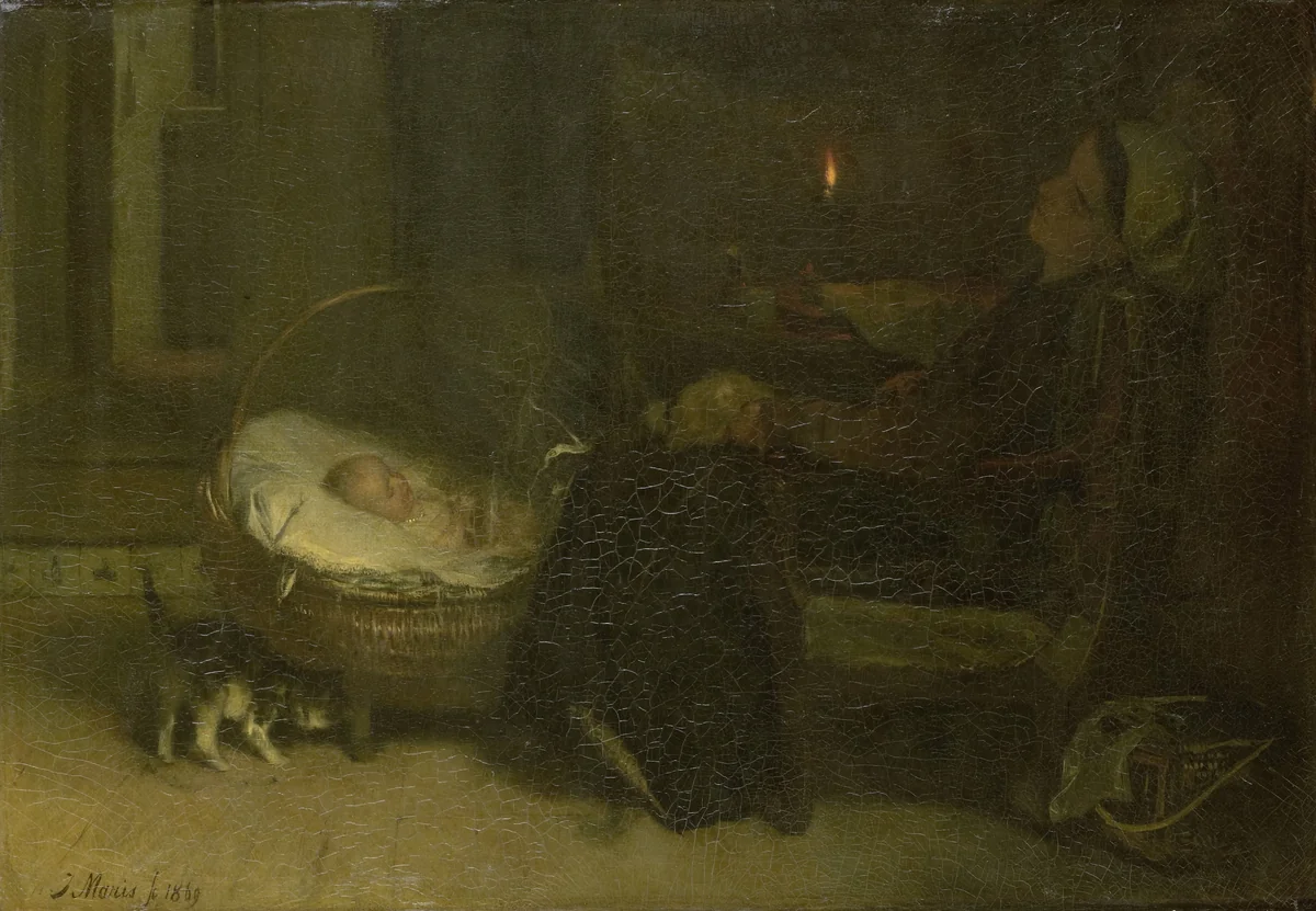 Tired Out (Mother Watched) by Jacob Maris, painting, 1869