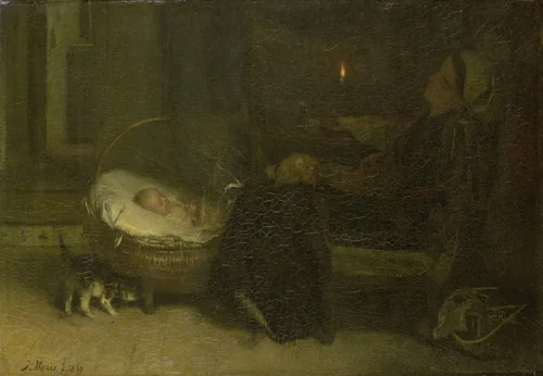 Tired Out (Mother Watched) by Jacob Maris, painting, 1869