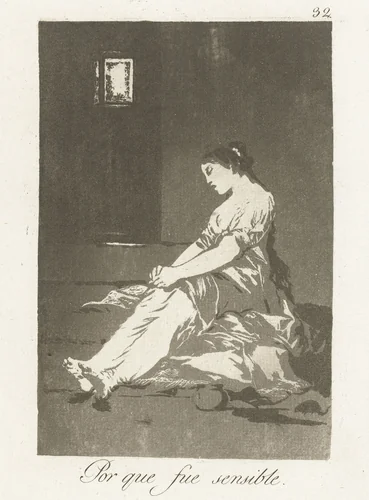 Omdat zij zo gevoelig was by Francisco de Goya, print, 1797-1799
