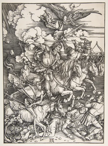 The Four Horsemen, from "The Apocalypse" by Albrecht Dürer, print, 1498