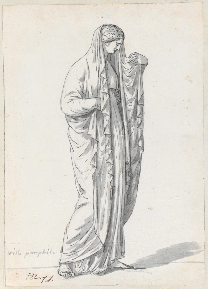 Draped Woman from the Villa Pamphili by Jacques-Louis David, drawing, 1775-1780
