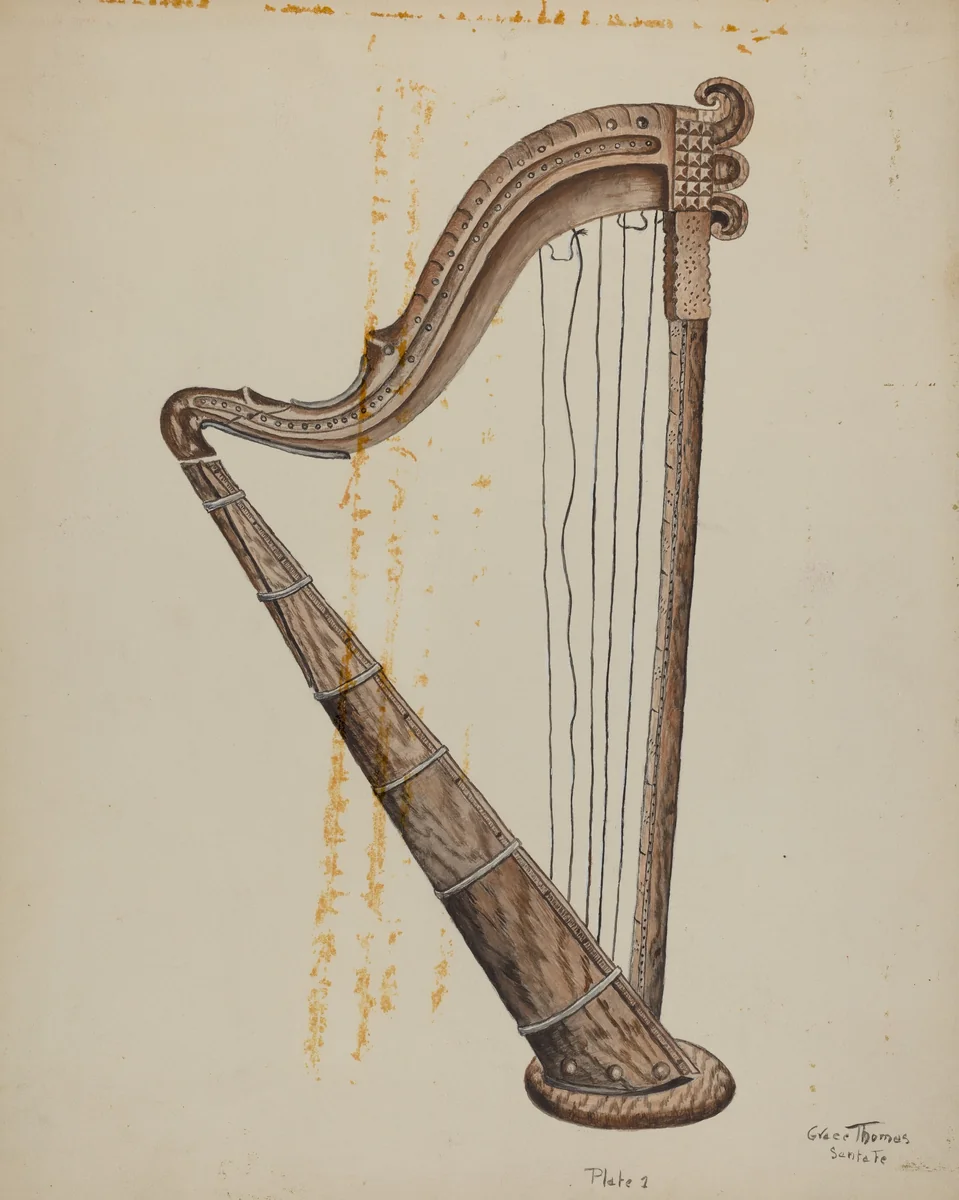 Stringed Harp by Grace Thomas, index of american design, 1939