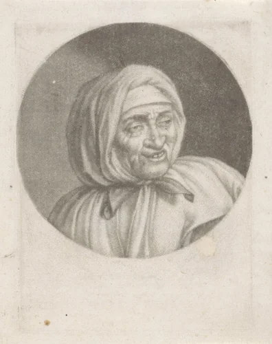 Kop van een vrouw met een hoofddoek by anonymous, print, 1650-1800