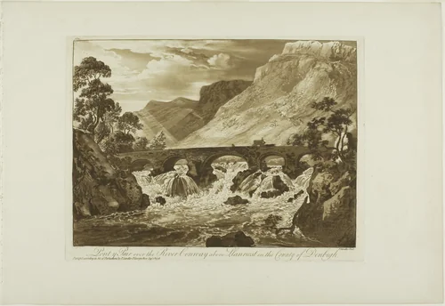 Pont y Pair over the River Conway above Llanrwst in the County of Denbigh, plate twelve from Twelve Views in North Wales by Paul Sandby, print, 1776