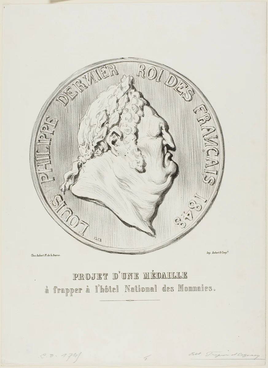 Louis-Philippe, Last King if the French 1848. Design for a medal to be manufactured by the National Mint by Honoré-Victorin Daumier, print, 1848
