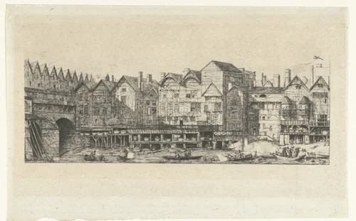 Achtergevels van huizen met bontwerkers aan de Seine in buurt van Pont-au-Change in Parijs by Charles Meryon, print, 1861