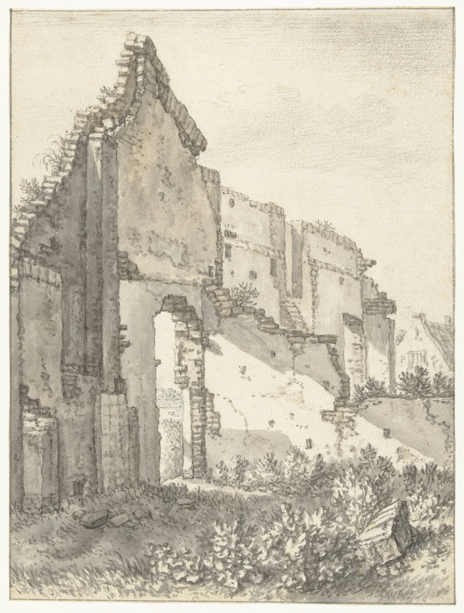 Ruïnes van een gebouw te Utrecht by Herman Saftleven, drawing, 1674