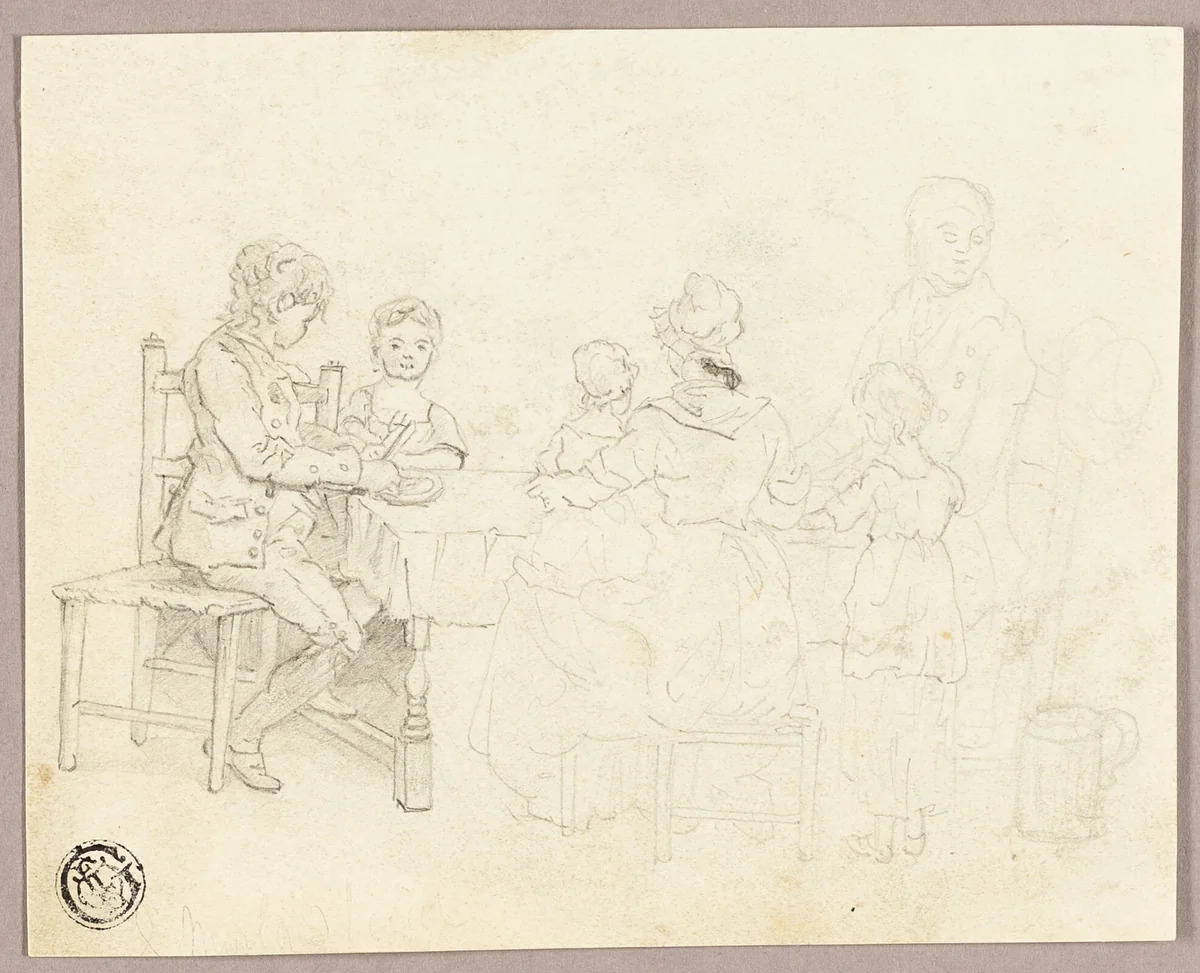 Family at a Table by George Morland, drawing, 1778-1804
