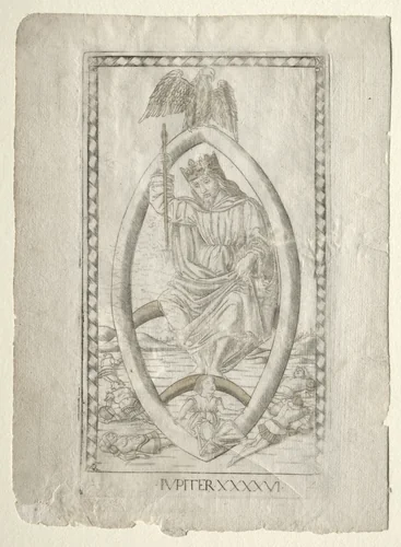 Jupiter (from the Tarocchi, series A: Firmaments of the Universe, #46) by Master of the E-Series Tarocchi, print, 1457-1467