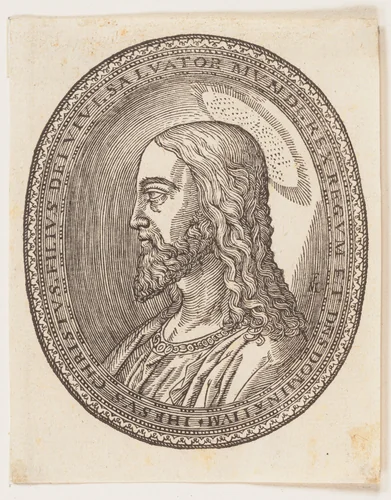 Christ, left profile by Melchior Lorck, print, 1540-1599