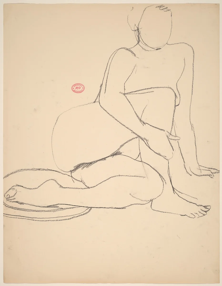 Untitled [nude seated on floor and holding her left leg] by Richard Diebenkorn, drawing, 1955-1967