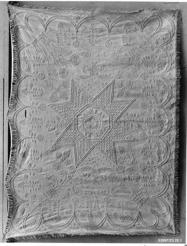 Embroidered whitework coverlet by Jane Simonton Chapman, artwork, 1818-1825
