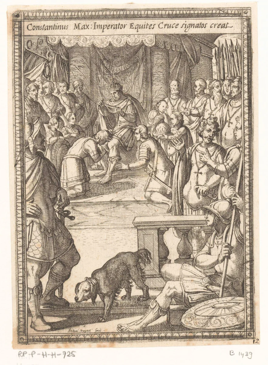 Constantijn benoemt nieuwe ridders by Unknown, print, 1565-1630