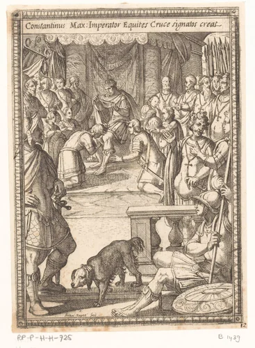 Constantijn benoemt nieuwe ridders by Unknown, print, 1565-1630