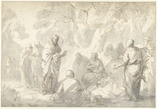 Filosofen redetwistend over de zielsverhuizing by Zacharias Blijhooft, drawing, 1669