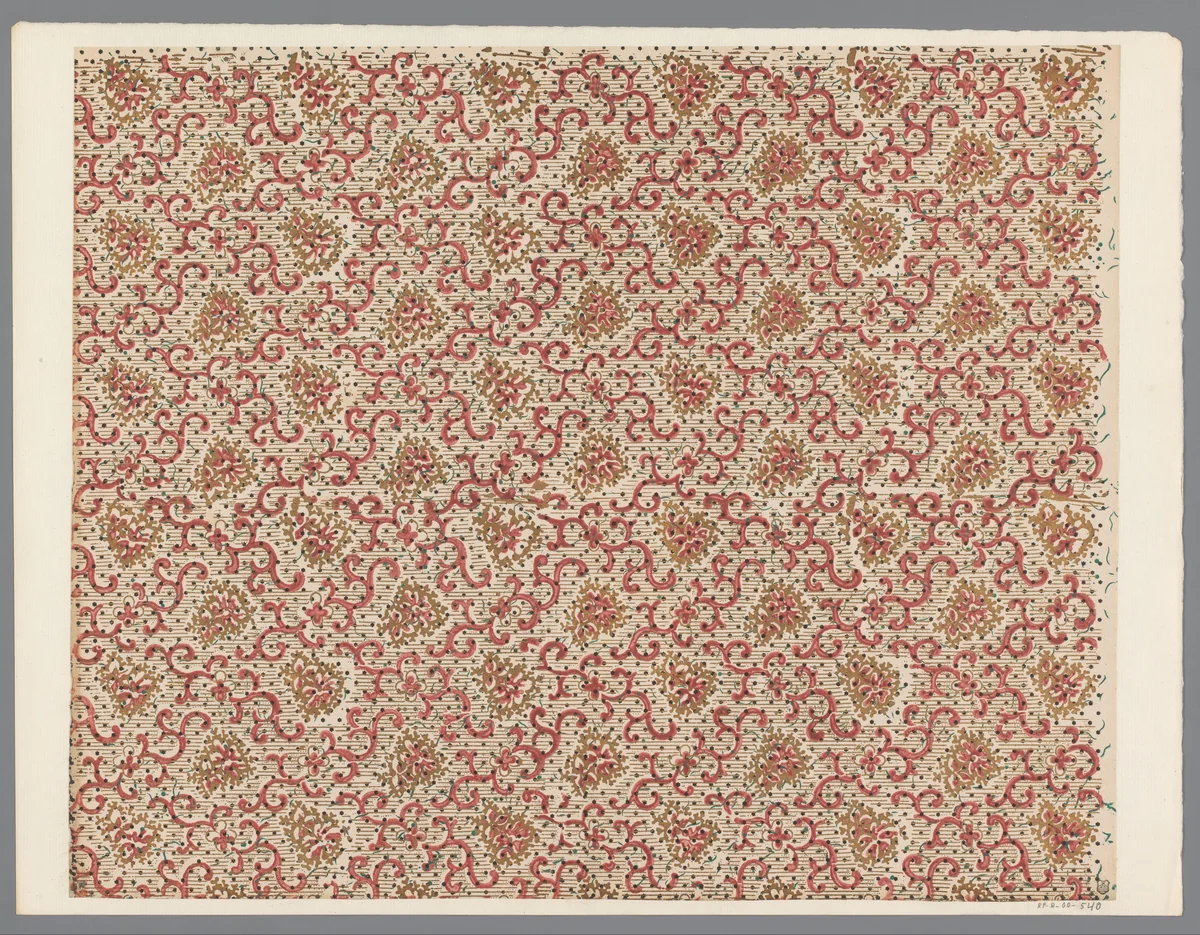 Blad met strooipatroon van ranken en bloemen by anonymous, print, 1800-1900