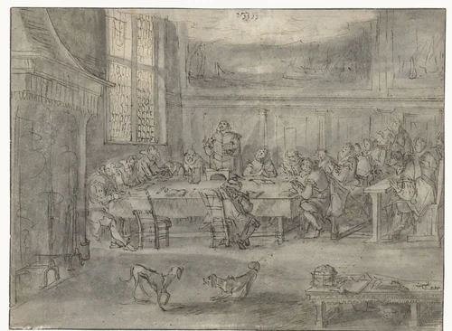 Godsdienstoefening by David Vinckboons, drawing, 1605-1615