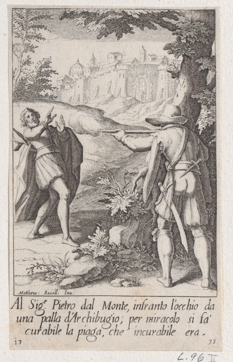 Pietro dal Monte, from Scelta d'Alcuni Miracoli e Grazie della Santissima Nunziata di Firenze (Selection of Some Miracles and Graces that Occurred in the Church of the Annunziata in Florence) by Jacques Callot, print, 1611-1619