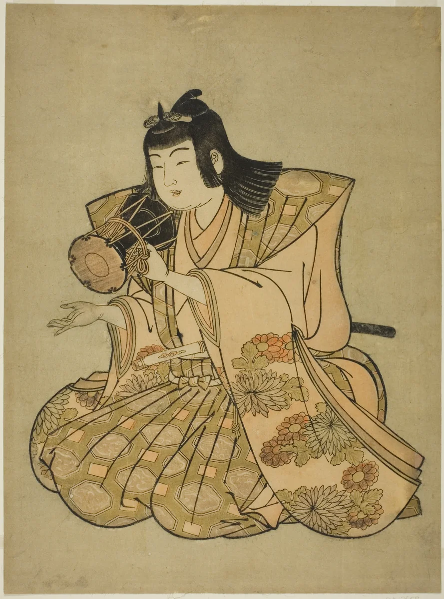 The Hand-Drum Player, from an untitled series of five musicians by Kitao Shigemasa (北尾重政), print, 1780-1789