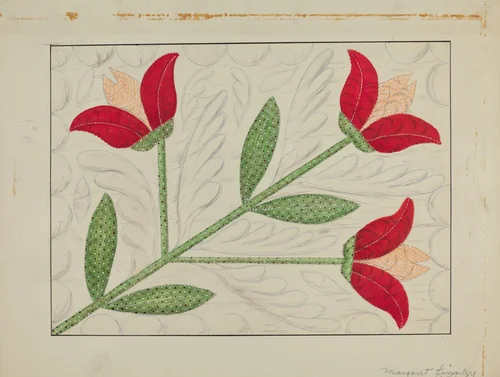 Quilt - Appliqued in Bellflower Design by Margaret Linsley, index of american design, 1937