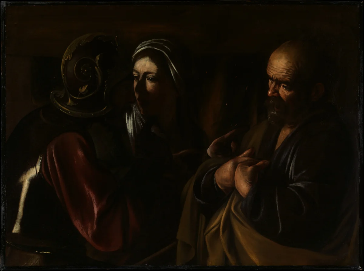 The Denial of Saint Peter by Caravaggio, painting, 1610