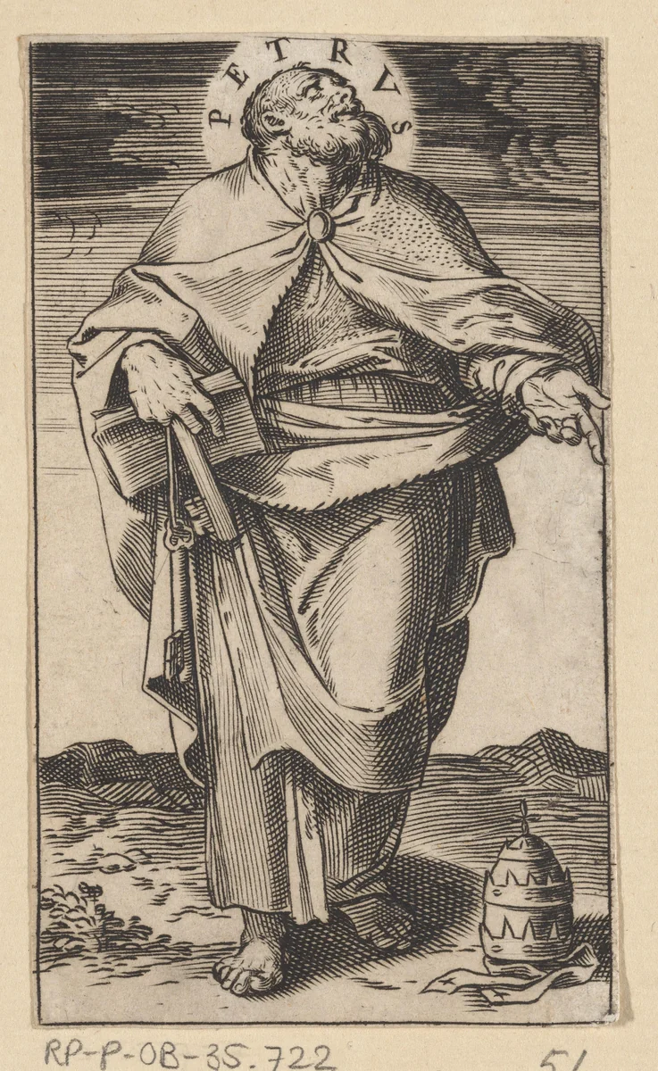 Apostel Petrus met twee sleutels en een boek by Agostino Carracci, print, 1583