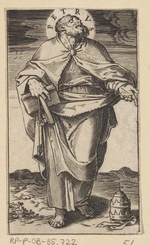 Apostel Petrus met twee sleutels en een boek by Agostino Carracci, print, 1583