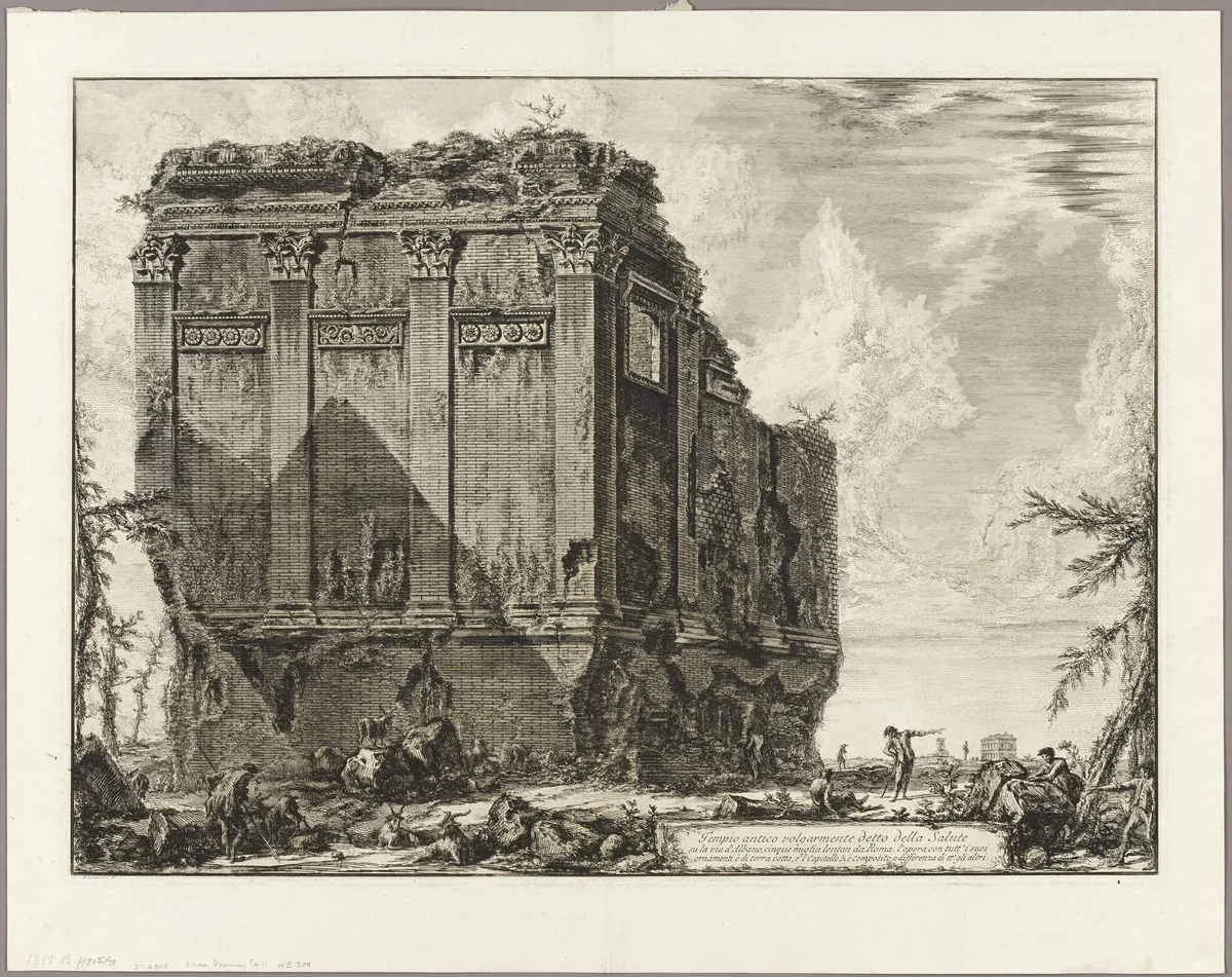 Ancient temple commonly called the Temple of Health on the Via d'Albano five miles outside Rome, from Views of Rome by Giovanni Battista Piranesi, print, 1763