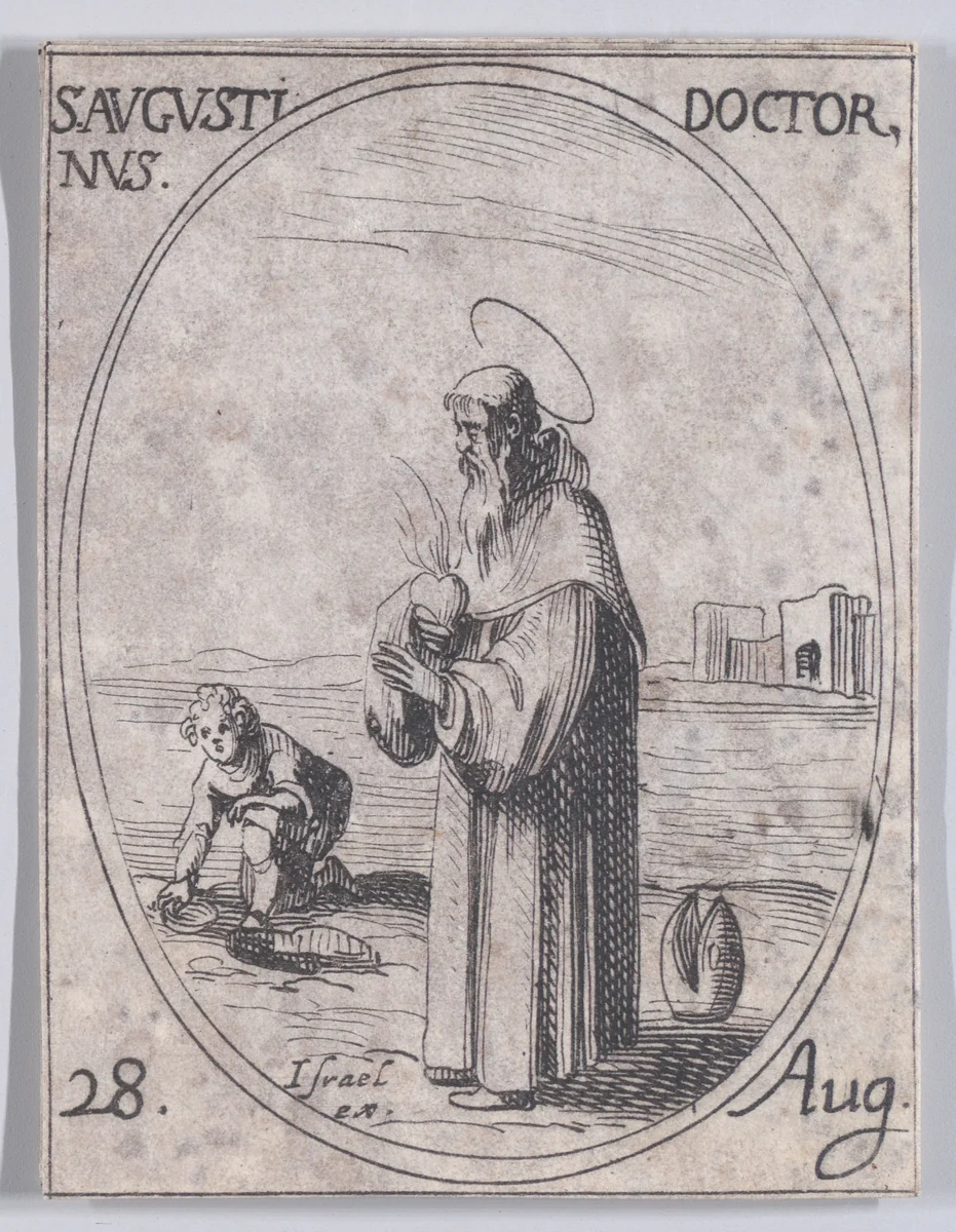 S. Augustin, docteur (St. Augustine, Doctor), August 28th, from "Les Images De Tous Les Saincts et Saintes de L'Année" (Images of All of the Saints and Religious Events of the Year) by Jacques Callot, print, 1636