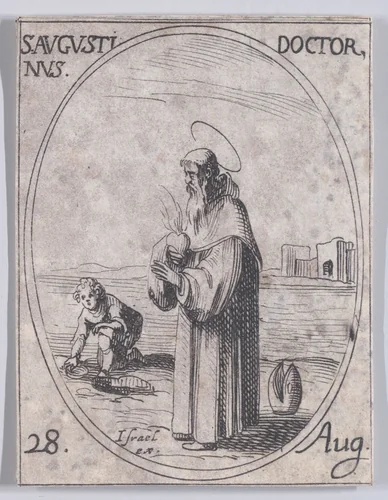S. Augustin, docteur (St. Augustine, Doctor), August 28th, from "Les Images De Tous Les Saincts et Saintes de L'Année" (Images of All of the Saints and Religious Events of the Year) by Jacques Callot, print, 1636