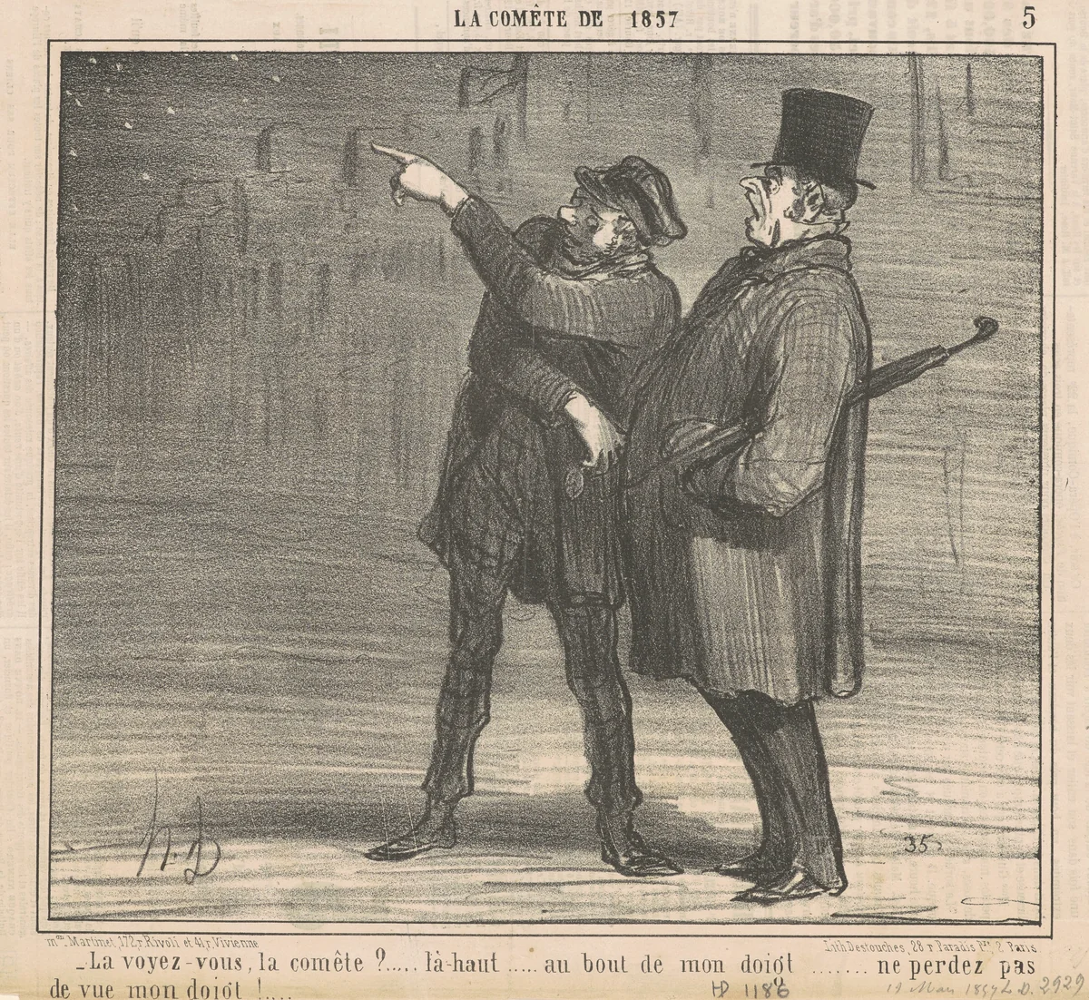 La voyez-vous la comète? ... by Honoré Daumier, print, 1857