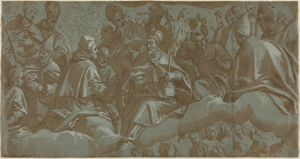 Saints on Clouds by None, drawing, 1500-1599