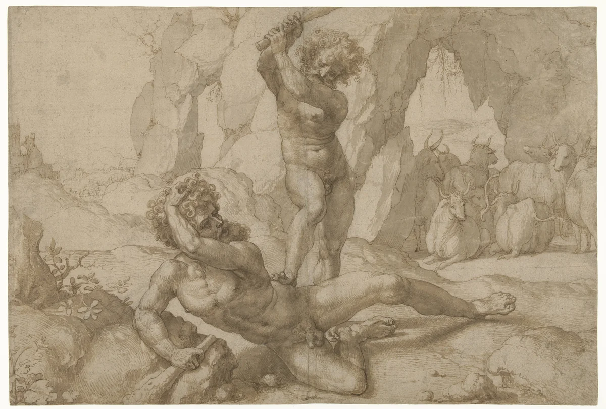 Hercules en Cacus by Jan Gossart, drawing, 1518-1528