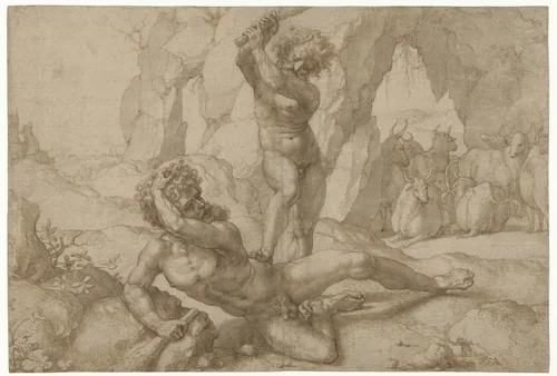 Hercules en Cacus by Jan Gossart, drawing, 1518-1528