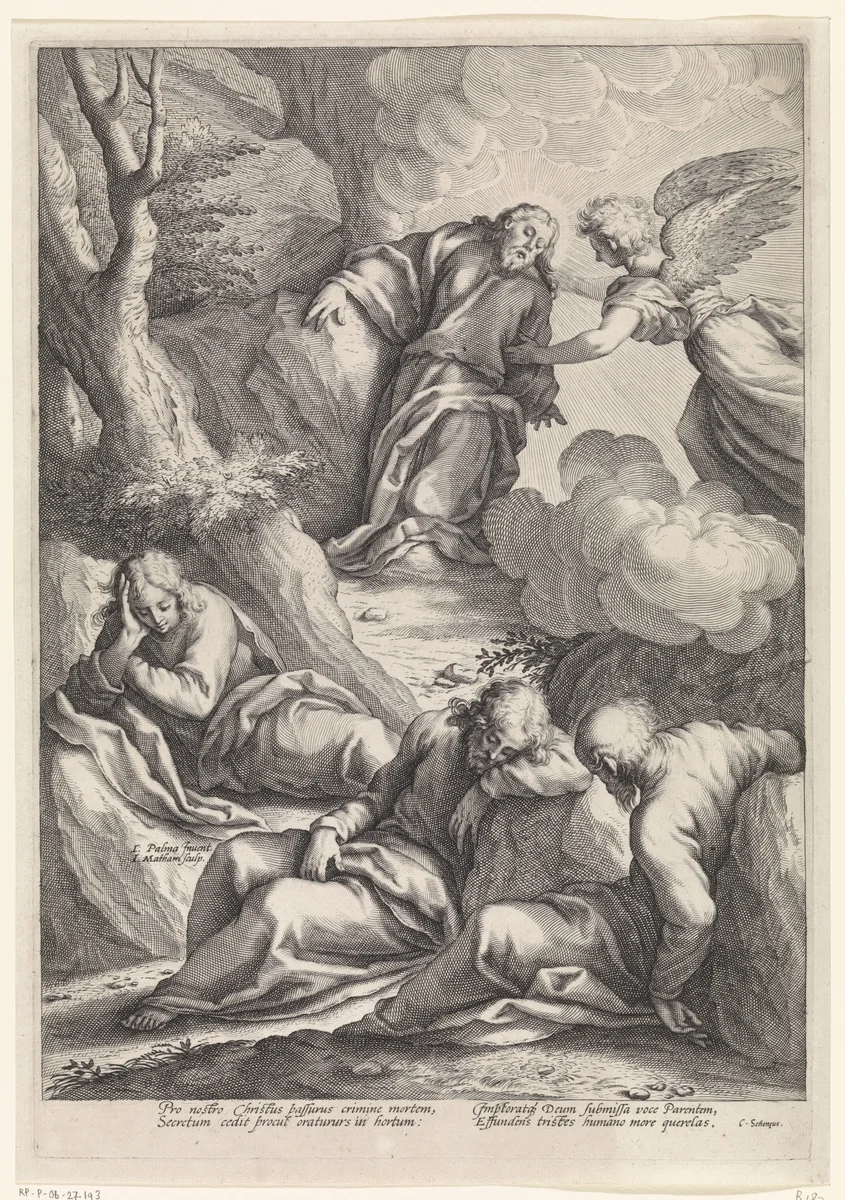 Christus in de hof van Getsemane by Unknown, print, 1594-1598