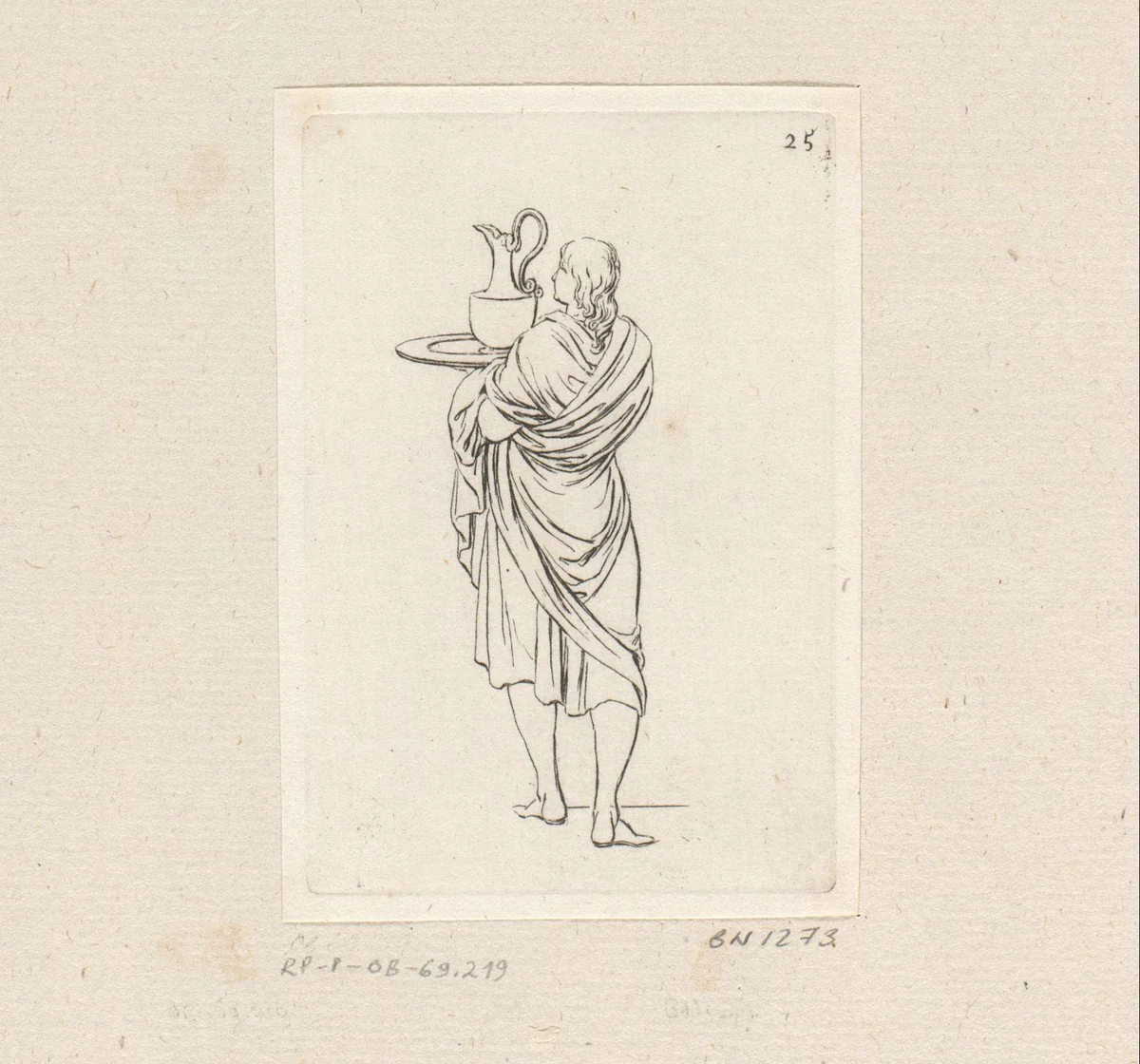 Man op de rug gezien met dienblad en karaf by Sébastien Leclerc, print, 1706