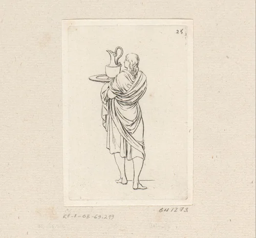 Man op de rug gezien met dienblad en karaf by Sébastien Leclerc, print, 1706