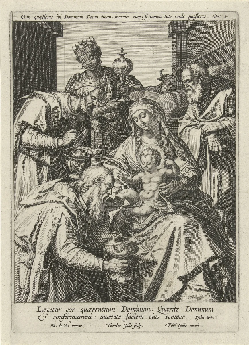Aanbidding der Koningen by Unknown, print, 1581-1612