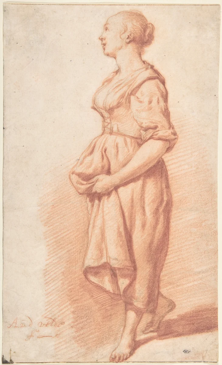 A Young Girl Walking to the Left by Adriaen van de Velde, drawing, 1656-1672