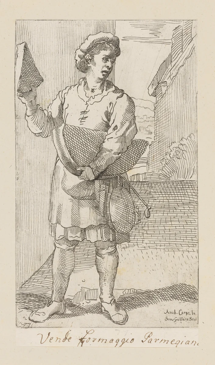 Plate 76: Seller of Parmesan Cheese by Simon Guillain II, print, 1646