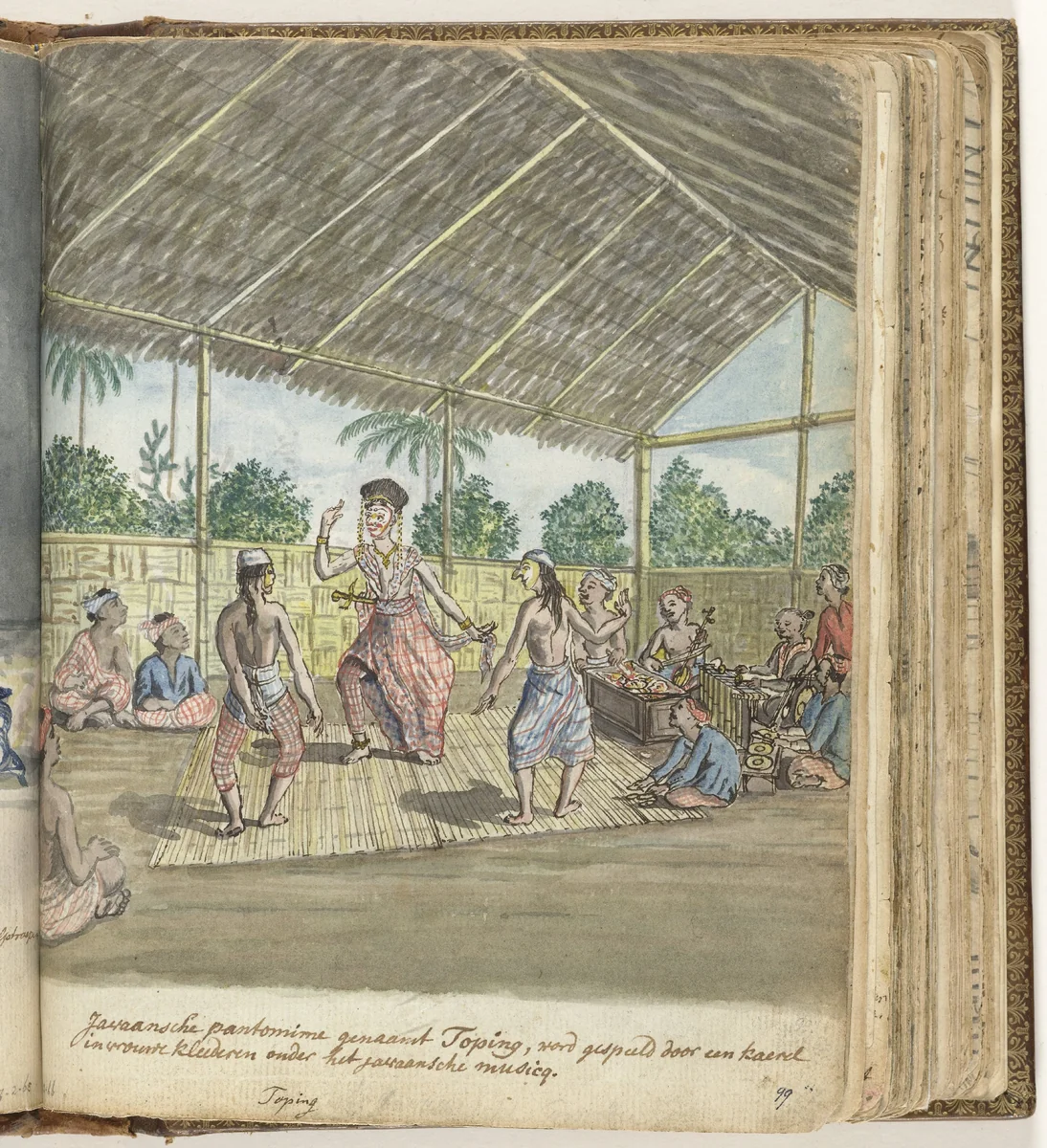 Javaanse pantomime genaamd 'toping' by Jan Brandes, drawing, 1779-1785