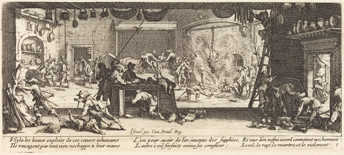 Plundering a Large Farmhouse by Jacques Callot, print, 1633