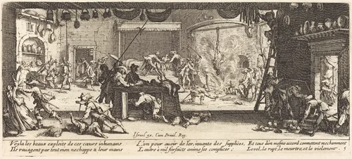 Plundering a Large Farmhouse by Jacques Callot, print, 1633