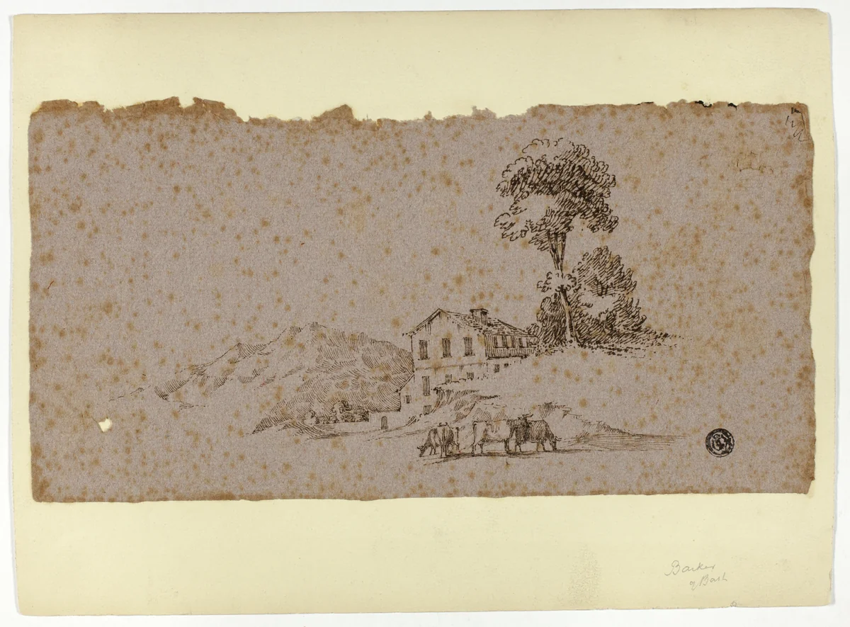 Farmhouse in the Mountains with Cows in Foreground by Thomas Barker, drawing, 1785-1795