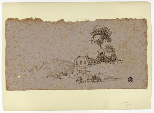 Farmhouse in the Mountains with Cows in Foreground by Thomas Barker, drawing, 1785-1795